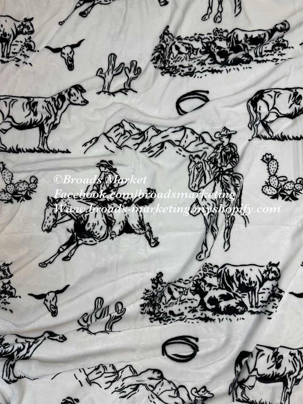 Barron Cowboy Black & White Super Plush Blanket