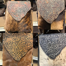 Load image into Gallery viewer, Cowhide Tooled Flap Crossbody Purse
