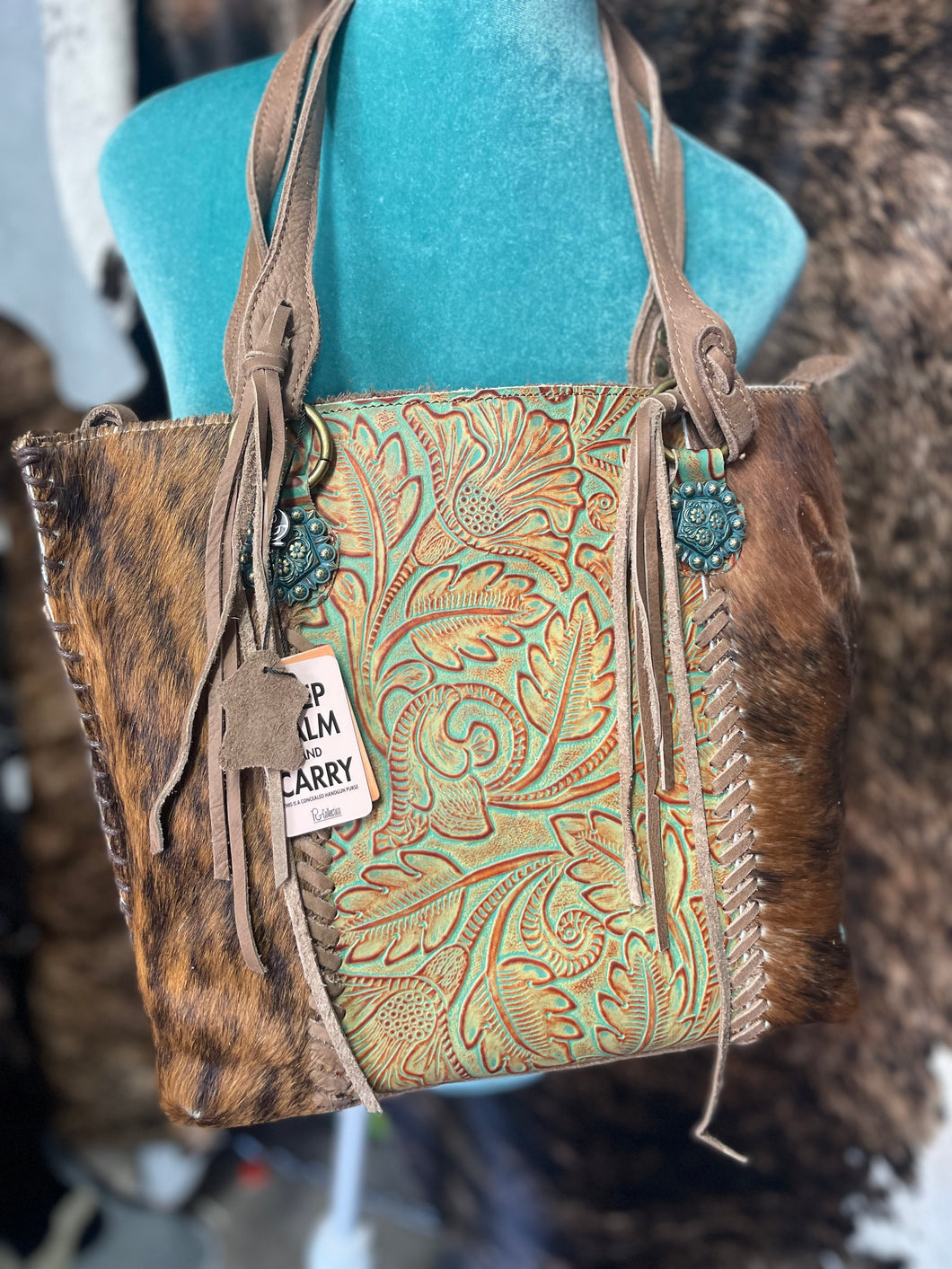 Tooled Floral Cowhide Shoudler Bag Purse