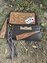 Load image into Gallery viewer, Tooled Leather Vegas Cards Wristlet Fringe Wallet Purse
