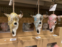 Load image into Gallery viewer, Set of 3 Cowskull Ornament RearView Hangers
