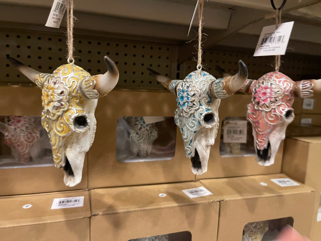 Set of 3 Cowskull Ornament RearView Hangers