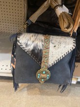 Load image into Gallery viewer, Turquoise Stone Cowhide Tooled Crossbody Purse
