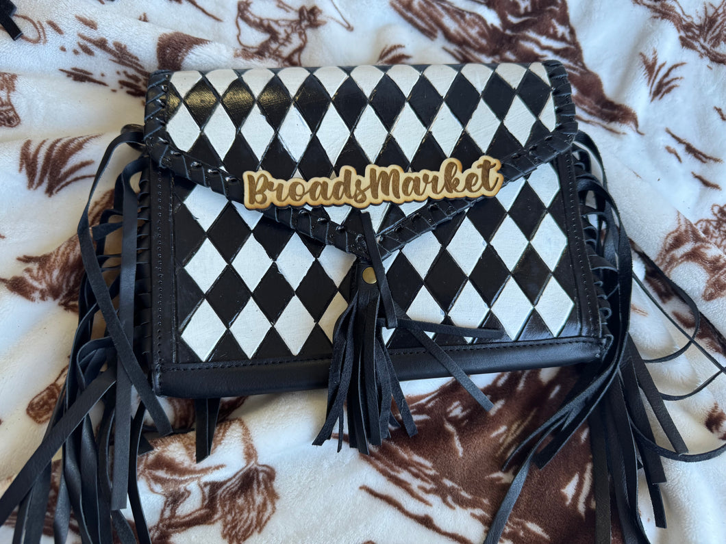 Checkered Fringe Crossbody Purse