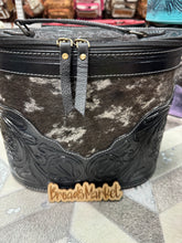 Load image into Gallery viewer, Cowhide &amp; Tooled Leather Cosmetic Jewelry Travel Cases
