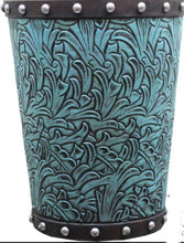 Load image into Gallery viewer, Turquoise Tooled Trash Can
