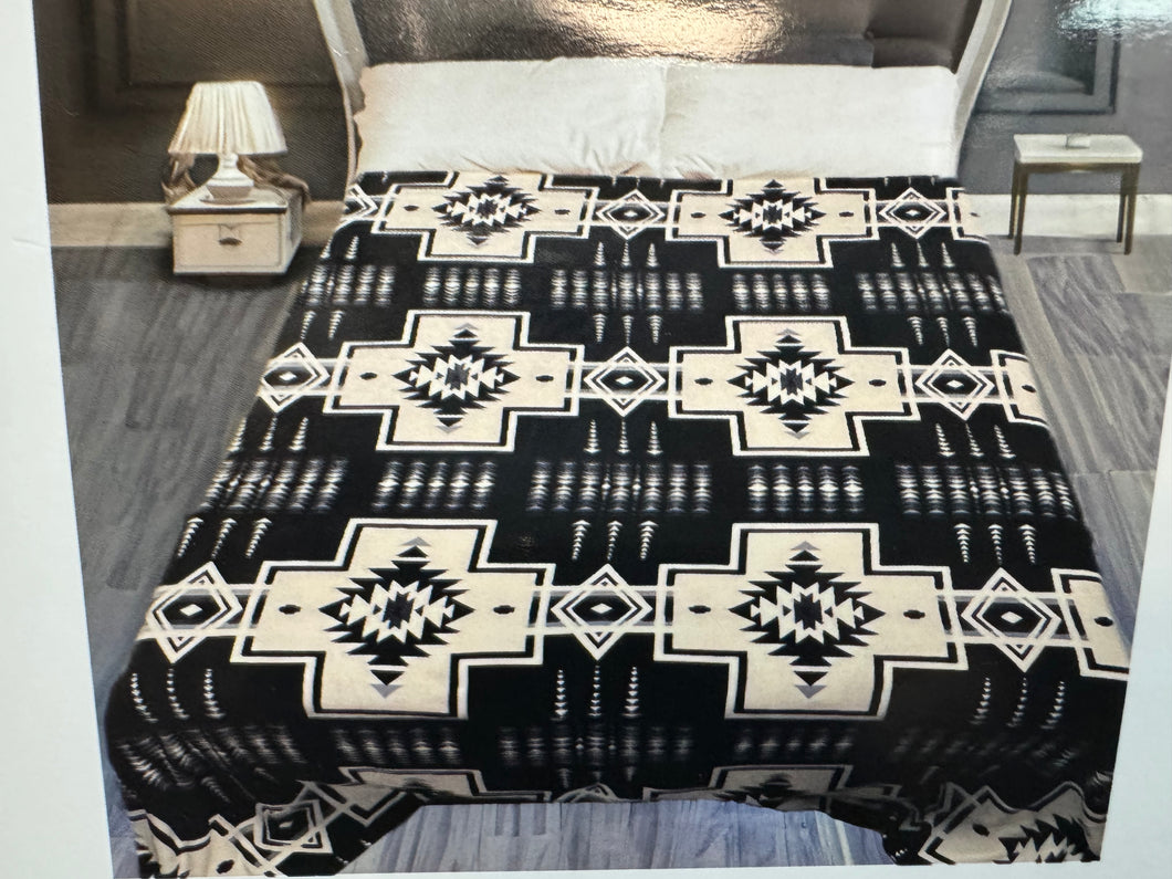 Queen Black & White Crosses Blanket