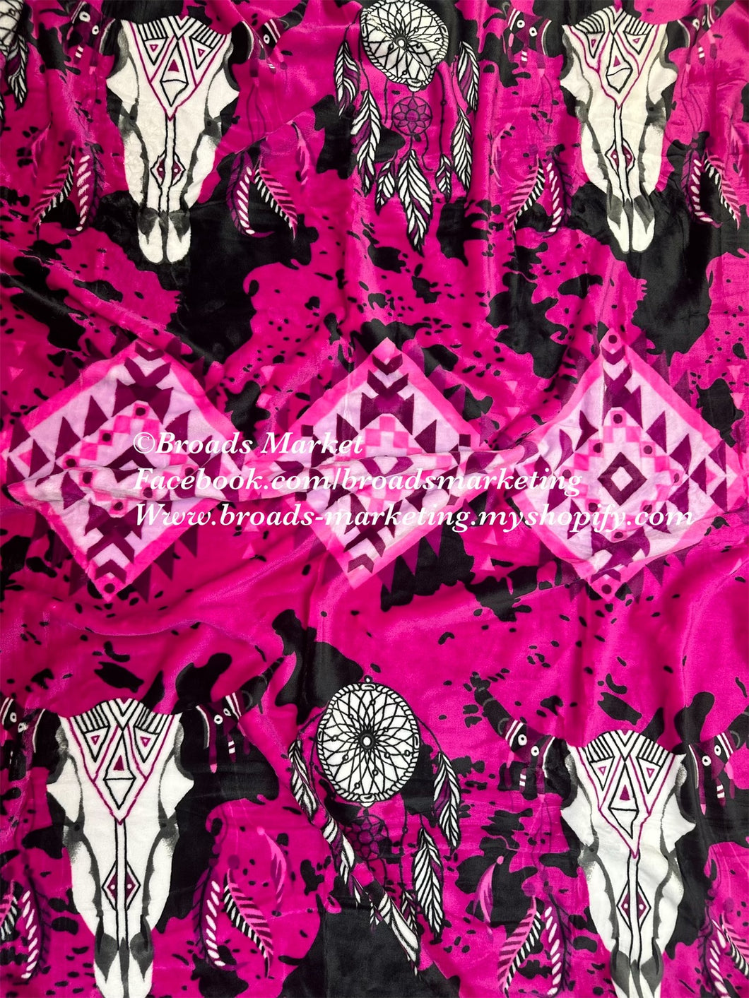 The Tiffany Pink Cowskull Aztec Super Plush Blanket