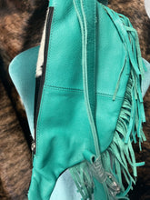 Load image into Gallery viewer, Turquoise Fringe Cowhide Fanny Sling Bag
