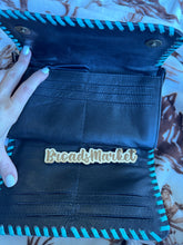 Load image into Gallery viewer, Turquoise Stitched Cowhide Tooled Leather Purse Wallet

