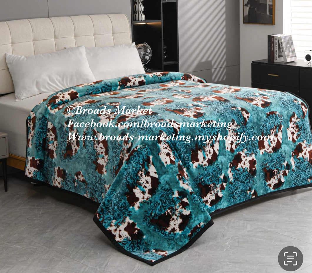 Turquoise Tooled Cow Super Plush Blanket