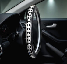 Load image into Gallery viewer, Checkered &amp; Turquoise Steering Wheel Covers
