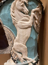 Load image into Gallery viewer, White &amp; Blue Horse Boot Vase
