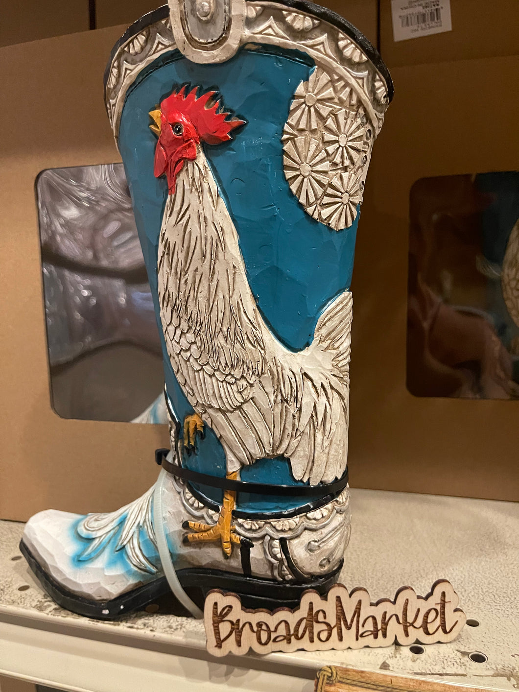 White Rooster Boot Vase