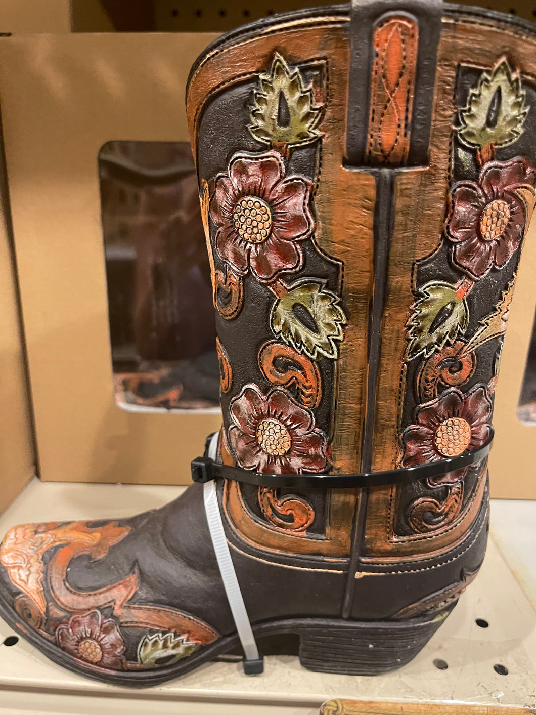 Brown Floral Boot Vase