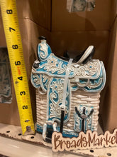 Load image into Gallery viewer, White &amp; Blue Saddle Piggy Bank
