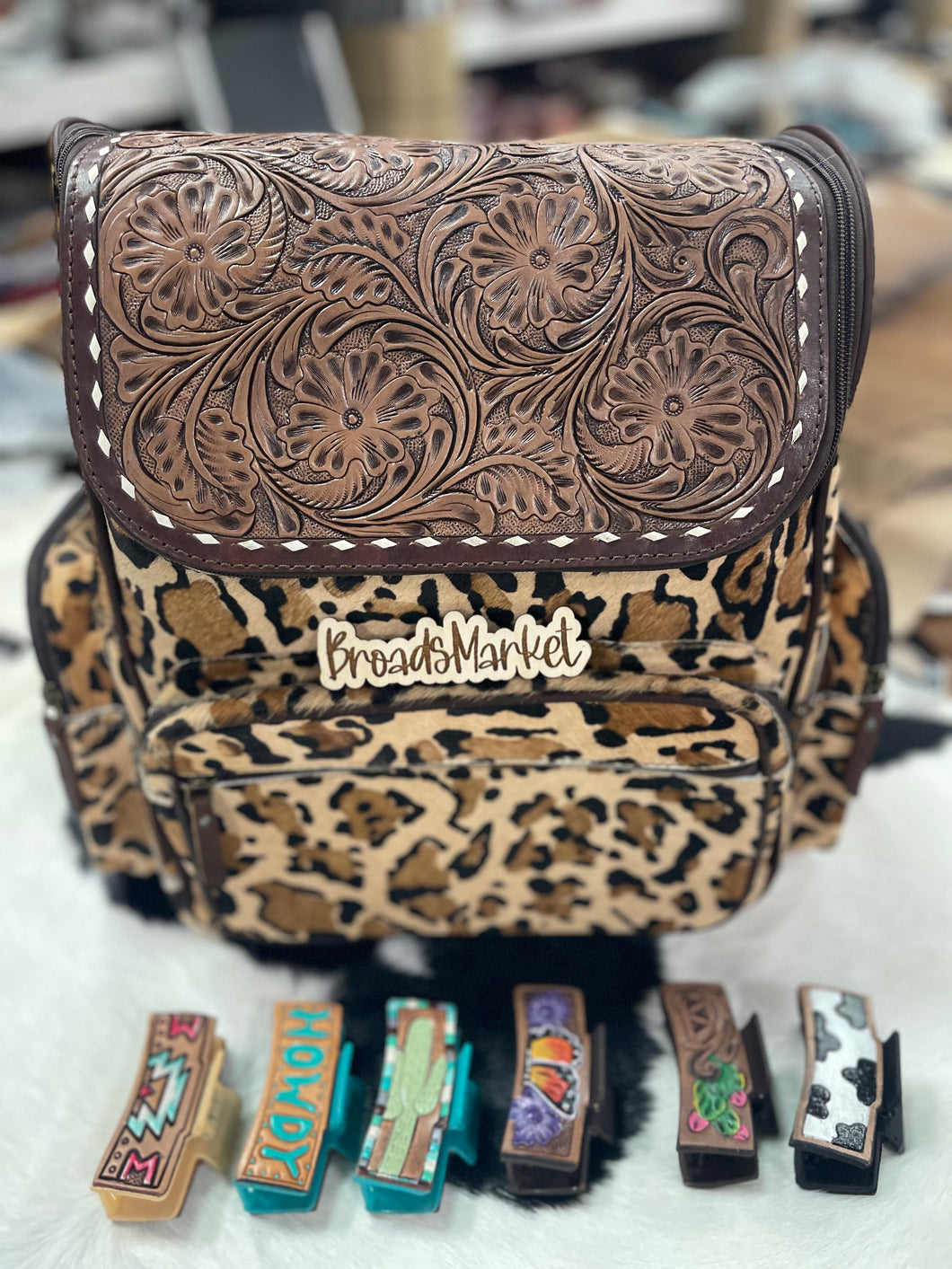 Cheetah Tooled Cowhide Backpack