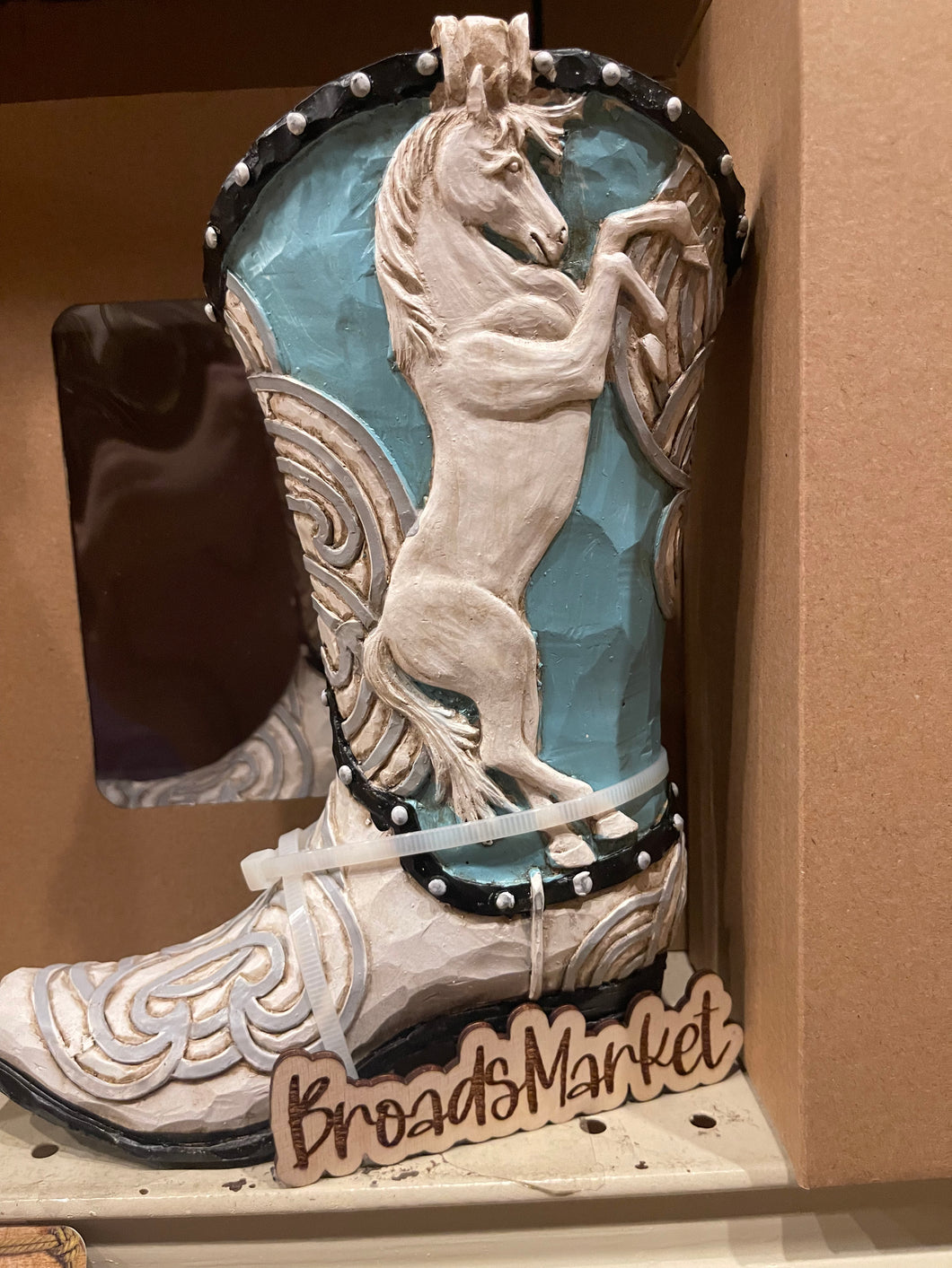 White & Blue Horse Boot Vase