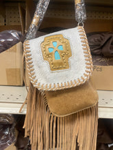 Load image into Gallery viewer, Turqouise Cross Belt Loop Fringe Crossbody
