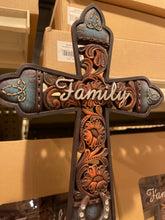 Load image into Gallery viewer, Tooled Family Horseshoe Cross
