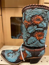 Load image into Gallery viewer, Blue Floral Cowboy Boot Vase
