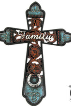 Load image into Gallery viewer, Tooled Family Horseshoe Cross
