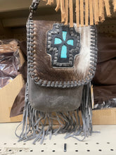 Load image into Gallery viewer, Turqouise Cross Belt Loop Fringe Crossbody
