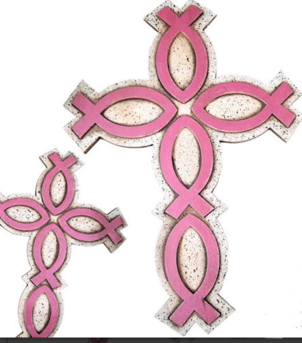 Pink Jesus Fish Christian Cross