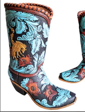 Load image into Gallery viewer, Blue Floral Cowboy Boot Vase
