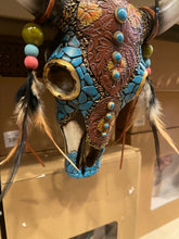 Load image into Gallery viewer, Turquoise Leather Feather Cowskull
