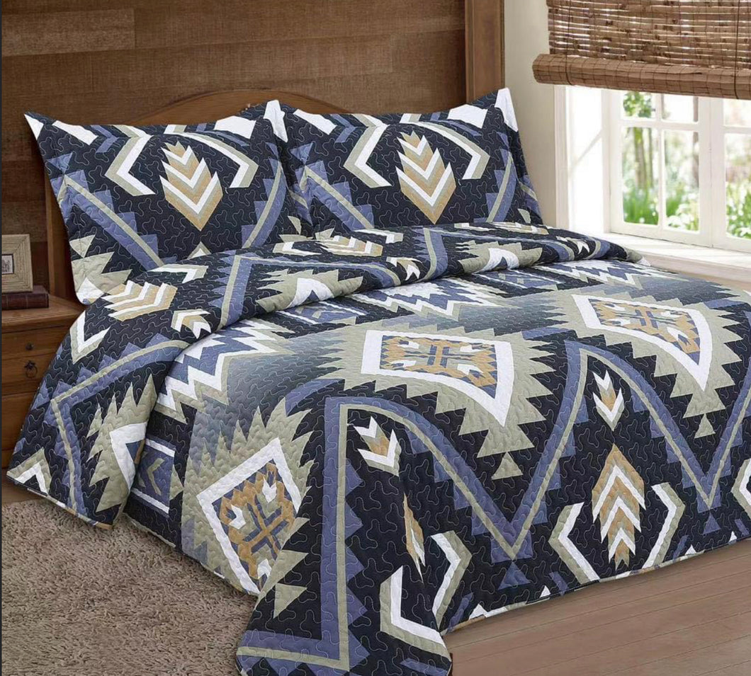 Navy Beige Southwestern Bedding Set