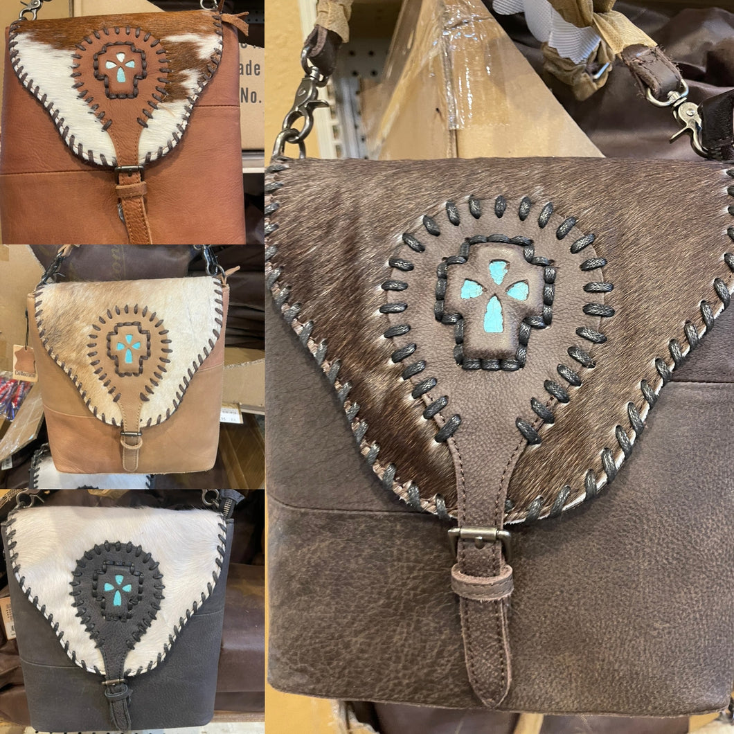 Cowhide Turquoise Stone Crossbody