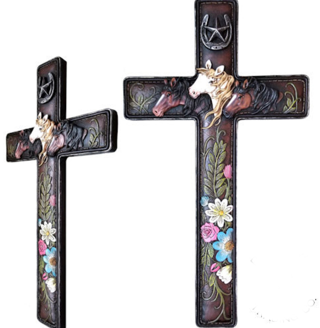 Horse Floral Horseshoe Cross