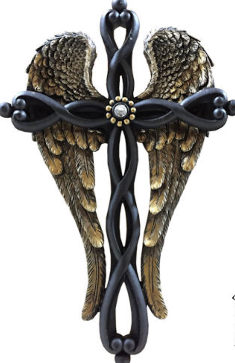 Black Twisted Angel Wing Cross