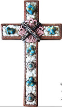 Load image into Gallery viewer, Turquoise Barbed Wire Lotus Cross
