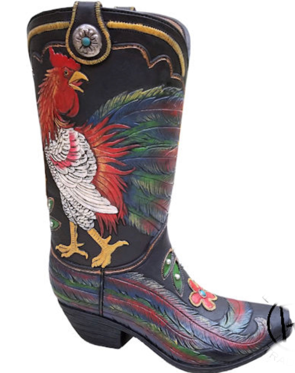 Rooster Black Boot Vase