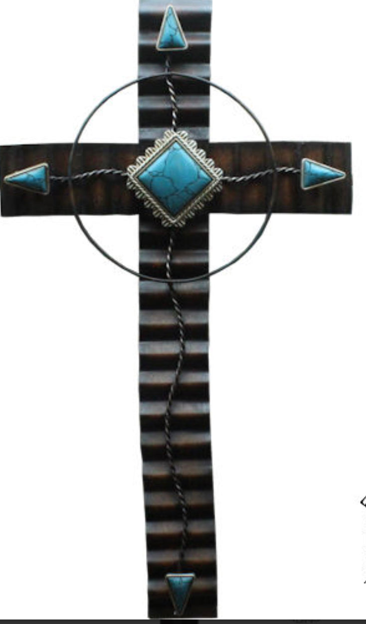 Metal Turquoise Stone Cross