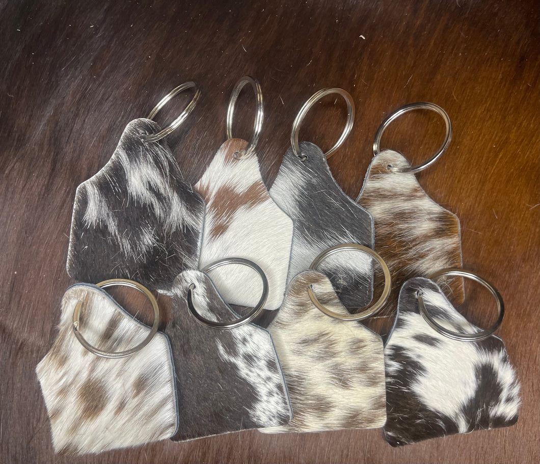 Cowhide Ear Tag Keychains