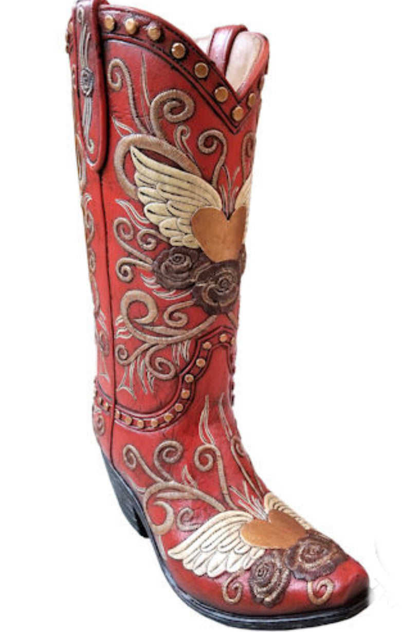 Red Angel Heart Wing Boot Vase