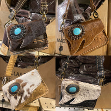 Load image into Gallery viewer, Cowhide Turquoise Stone Mini Crossbody Purse
