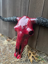 Load image into Gallery viewer, Crimson Stoned Horn Cowskull
