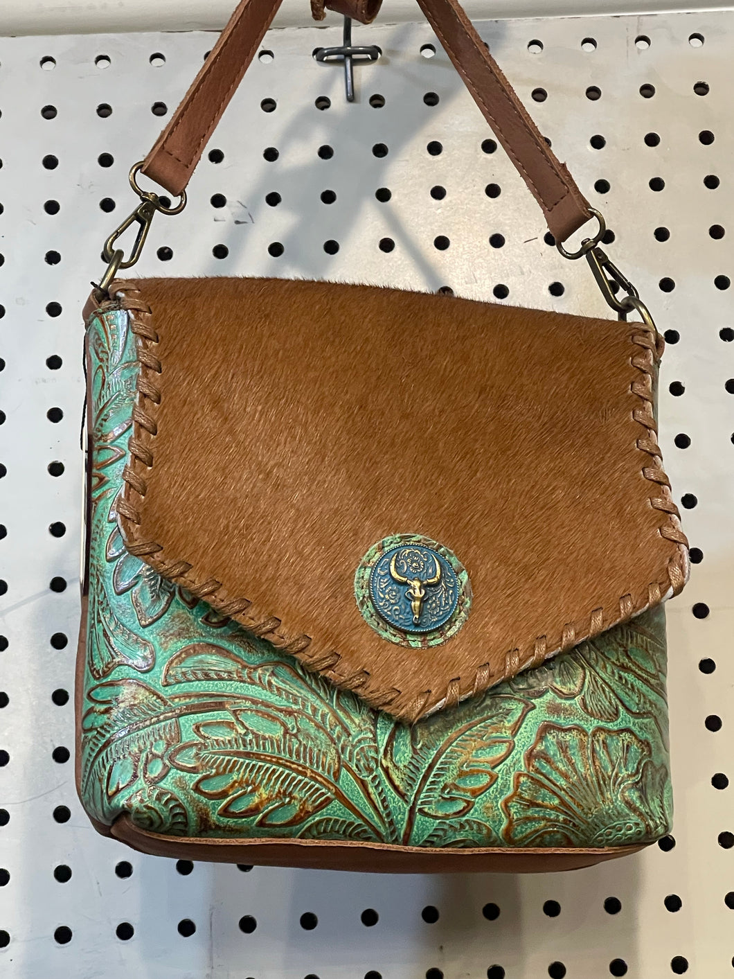 Turqouise Medallion Tooled Crossbody