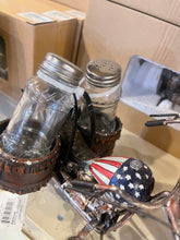 Load image into Gallery viewer, USA Flag Motorcycle Salt &amp; Pepper Shaker Set
