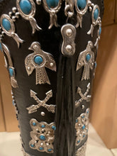 Load image into Gallery viewer, Black &amp; Silver Vase with Turquoise Vase
