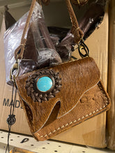 Load image into Gallery viewer, Cowhide Turquoise Stone Mini Crossbody Purse
