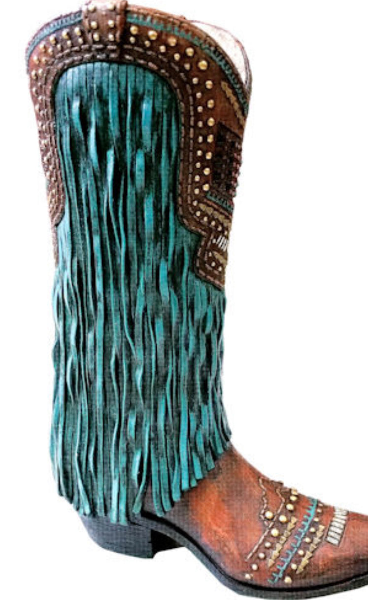 Turquoise Fringe Boot Vase