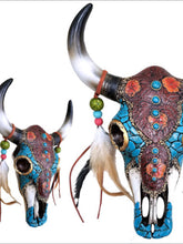 Load image into Gallery viewer, Turquoise Leather Feather Cowskull
