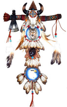 Load image into Gallery viewer, Coyote Wolf Eagle Buffalo Feather Cross
