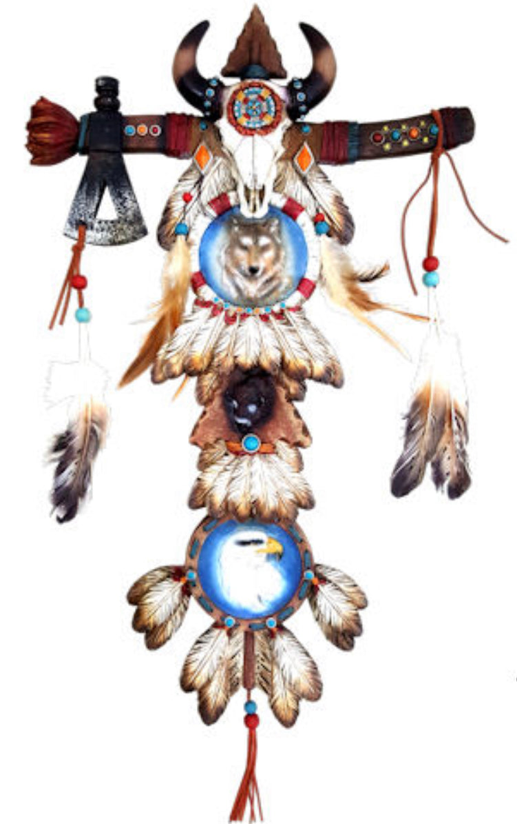 Coyote Wolf Eagle Buffalo Feather Cross