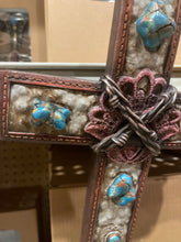 Load image into Gallery viewer, Turquoise Barbed Wire Lotus Cross
